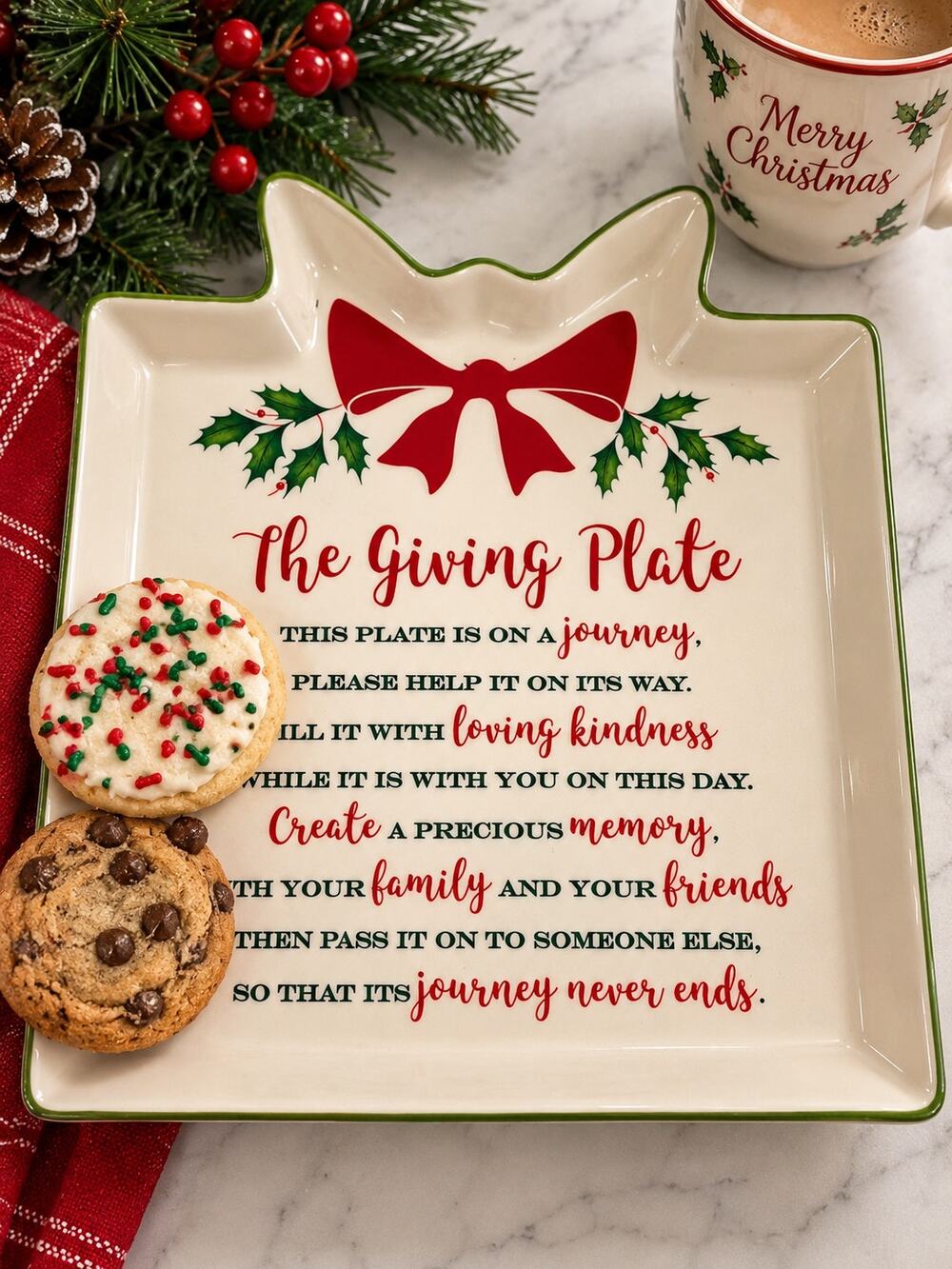 Lenox Holiday Giving Plate Christmas Holly Bow Pass Along Tradition 10 x 11